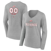 Detroit Red Wings Women's Personalized Name & Number Midfielder Long Sleeve V-Neck T-Shirt - Gray | US 202447071