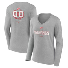 Detroit Red Wings Women's Personalized Name & Number Midfielder Long Sleeve V-Neck T-Shirt - Gray | US 202447071