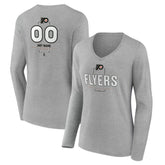 Philadelphia Flyers Women's Personalized Name & Number Midfielder Long Sleeve V-Neck T-Shirt - Gray | US 202447076