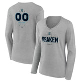 Seattle Kraken Women's Personalized Name & Number Midfielder Long Sleeve V-Neck T-Shirt - Gray | US 202447081