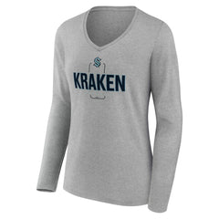 Seattle Kraken Women's Personalized Name & Number Midfielder Long Sleeve V-Neck T-Shirt - Gray | US 202447081