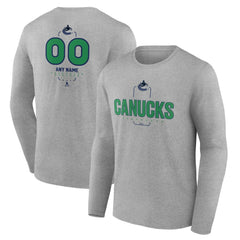 Vancouver Canucks Personalized Name & Number Midfielder Long Sleeve T-Shirt - Gray | US 202447093