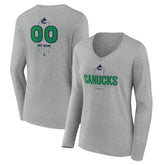 Vancouver Canucks Women's Personalized Name & Number Midfielder Long Sleeve V-Neck T-Shirt - Gray | US 202447096