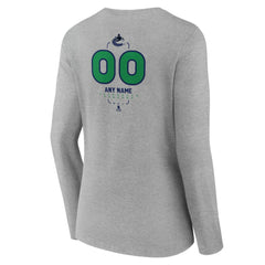 Vancouver Canucks Women's Personalized Name & Number Midfielder Long Sleeve V-Neck T-Shirt - Gray | US 202447096