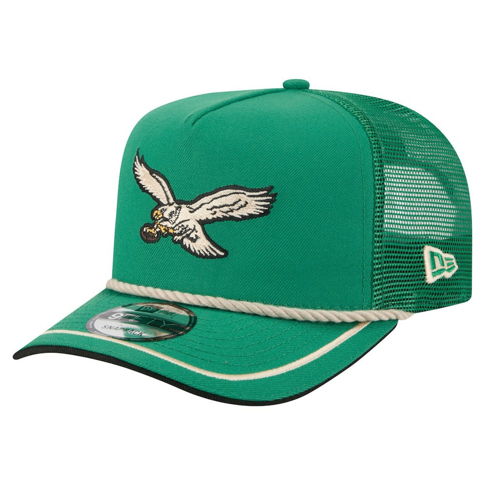 Philadelphia Eagles New Era Vintage Team Rope A-Frame Trucker 9FIFTY Snapback Hat - Kelly Green Hats