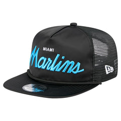Miami Marlins New Era Retro Satin Script Golfer Adjustable Hat - Black Hats