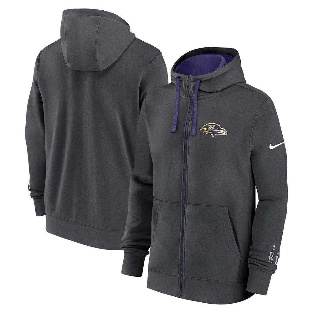 Baltimore Ravens Primetime Club Full-Zip Hoodie - Anthracite Hoodies