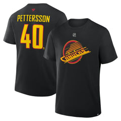 Elias Pettersson Vancouver Canucks Fanatics Authentic Stack Name & Number T-Shirt - Black | US 202466906