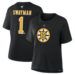 Jeremy Swayman Boston Bruins Fanatics Women's Authentic Stack Name & Number T-Shirt - Black | US 202477489