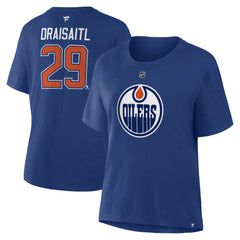 Leon Draisaitl Edmonton Oilers Fanatics Women's Authentic Stack Name & Number T-Shirt - Royal | US 202477499