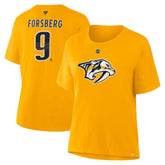 Filip Forsberg Nashville Predators Fanatics Women's Authentic Stack Name & Number T-Shirt - Gold | US 202477503