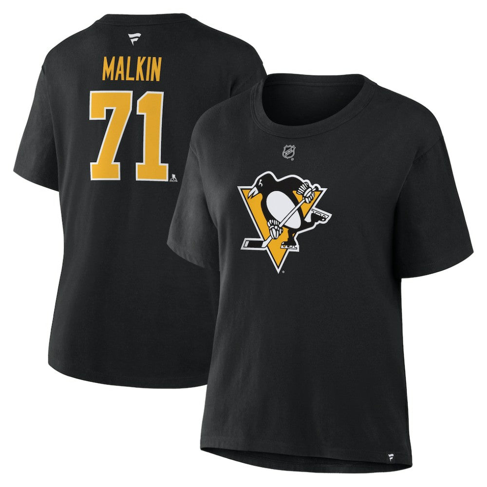 Evgeni Malkin Pittsburgh Penguins Fanatics Women's Authentic Stack Name & Number T-Shirt - Black | US 202477508