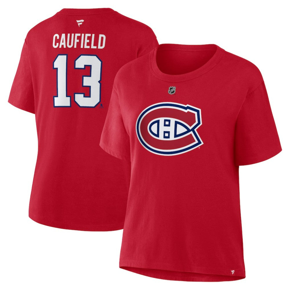 Cole Caufield Montreal Canadiens Fanatics Women's Authentic Stack Name & Number T-Shirt - Red | US 202477589
