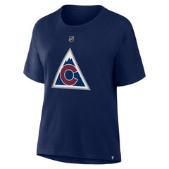 Nathan MacKinnon Colorado Avalanche Fanatics Women's Authentic Stack Name & Number T-Shirt - Navy | US 202477681