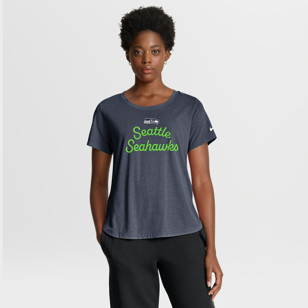 Seattle Seahawks Women's Script Tri-Blend T-Shirt - College Navy T-shirts