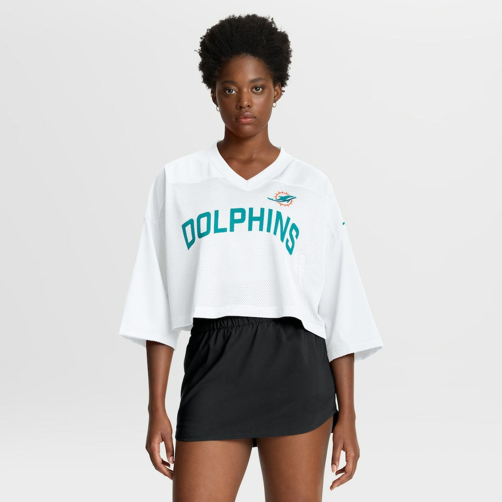 Miami Dolphins Women's Primetime Cropped Mesh Dri-FIT Fashion Jersey - White Jerseys