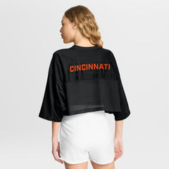 Cincinnati Bengals Women's Primetime Cropped Mesh Dri-FIT Fashion Jersey - Black Jerseys