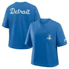 Detroit Lions Women's Rewind Pocket Boxy T-Shirt - Blue T-shirts