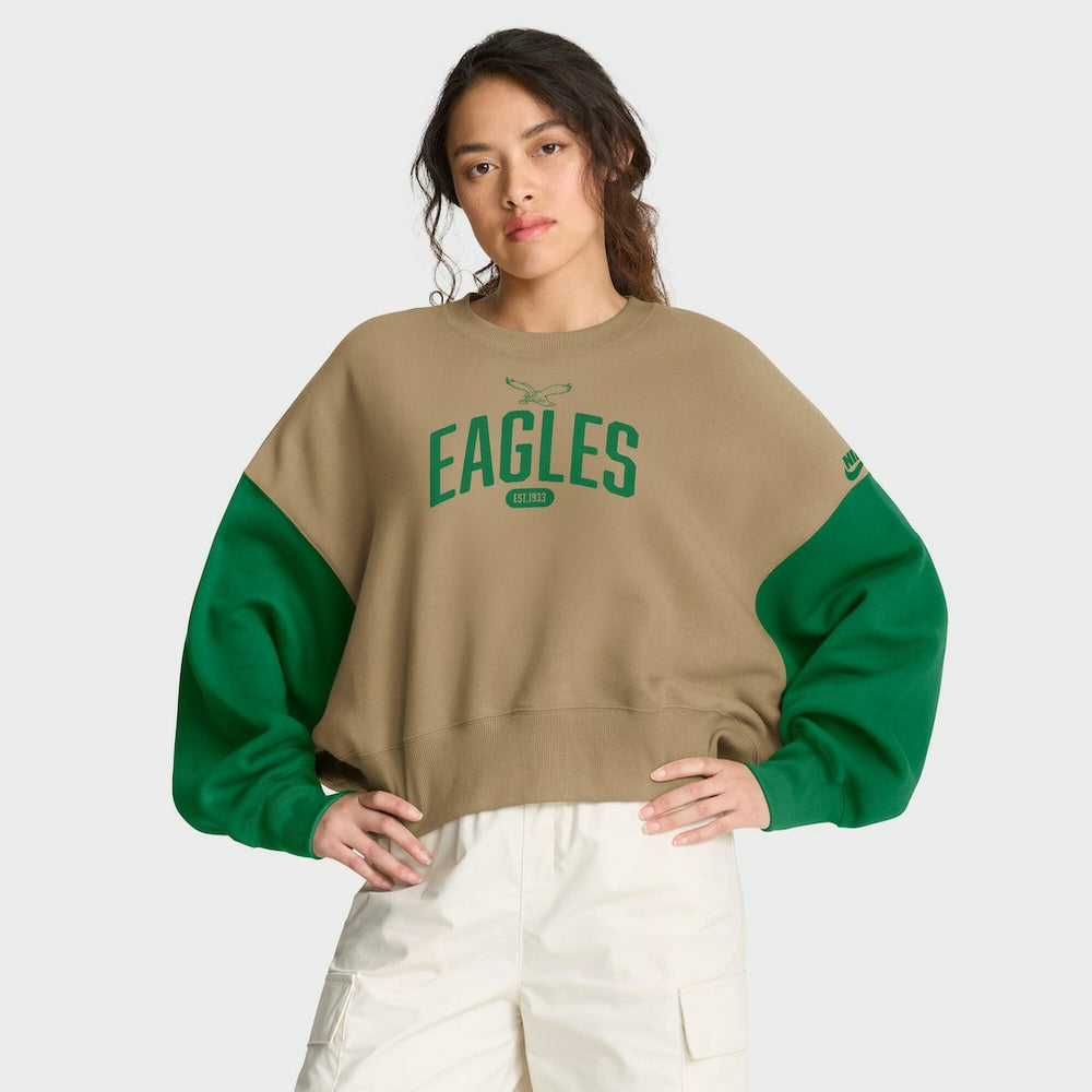 Philadelphia Eagles Women's Oversized Rewind Pullover Sweatshirt - Tan Pullover