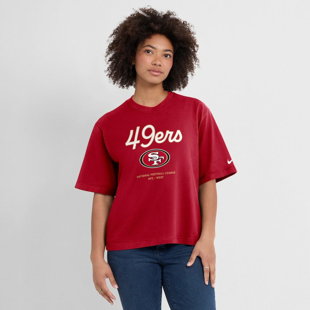 San Francisco 49ers Women's Essential Script Relaxed Boxy T-Shirt - Scarlet T-shirts