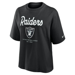 Las Vegas Raiders Women's Essential Script Relaxed Boxy T-Shirt - Black T-shirts
