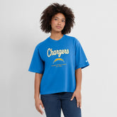 Los Angeles Chargers Women's Essential Script Relaxed Boxy T-Shirt - Powder Blue T-shirts