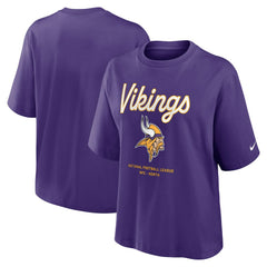 Minnesota Vikings Women's Essential Script Relaxed Boxy T-Shirt - Purple T-shirts