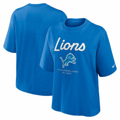 Detroit Lions Women's Essential Script Relaxed Boxy T-Shirt - Blue T-shirts