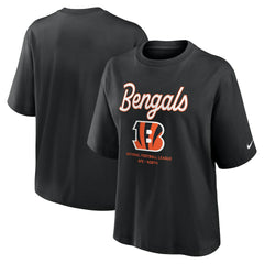 Cincinnati Bengals Women's Essential Script Relaxed Boxy T-Shirt - Black T-shirts