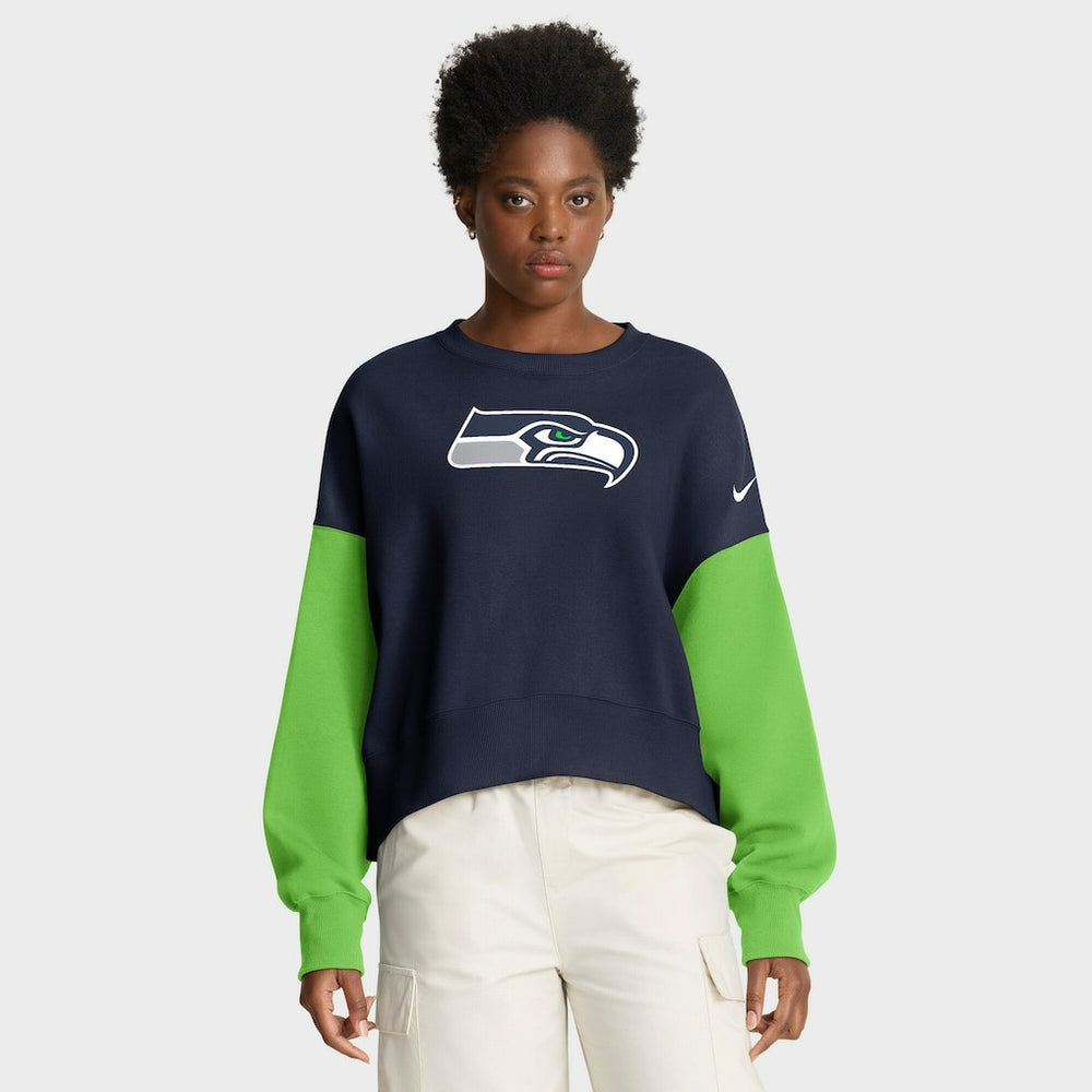 Seattle Seahawks Women's Oversized Color-Block Pullover Sweatshirt - College Navy Pullover