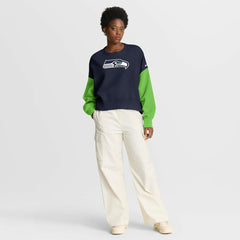 Seattle Seahawks Women's Oversized Color-Block Pullover Sweatshirt - College Navy Pullover