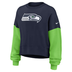 Seattle Seahawks Women's Oversized Color-Block Pullover Sweatshirt - College Navy Pullover