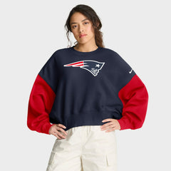 New England Patriots Women's Oversized Color-Block Pullover Sweatshirt - Navy Pullover