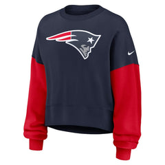New England Patriots Women's Oversized Color-Block Pullover Sweatshirt - Navy Pullover