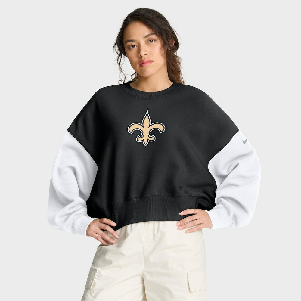 New Orleans Saints Women's Oversized Color-Block Pullover Sweatshirt - Black Pullover