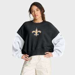New Orleans Saints Women's Oversized Color-Block Pullover Sweatshirt - Black Pullover