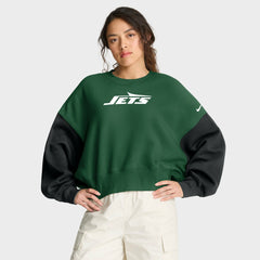 New York Jets Women's Oversized Color-Block Pullover Sweatshirt - Green Pullover