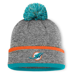 Miami Dolphins Motion Cuffed Knit Hat with Pom - Heather Gray Hats
