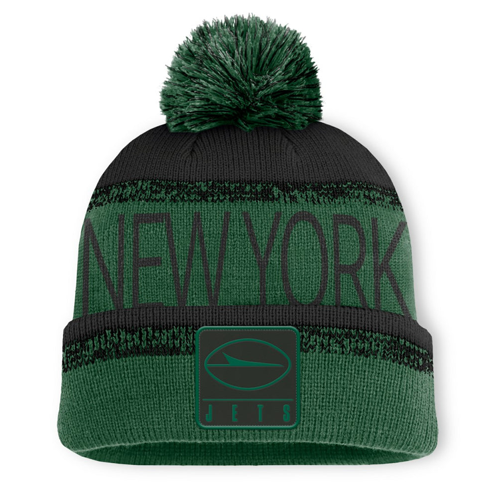 New York Jets Play Action Cuffed Knit Hat with Pom - Green/Black Hats