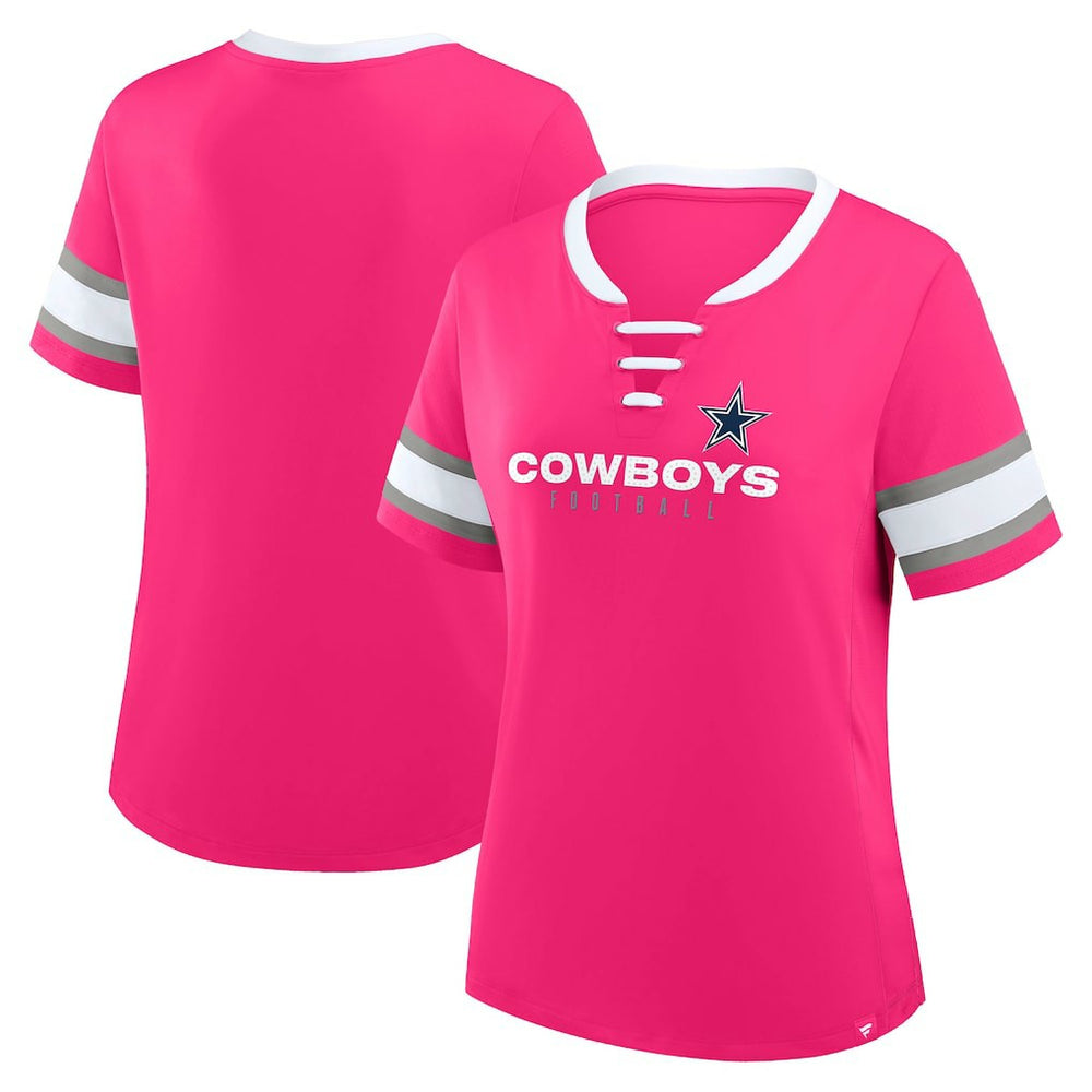 Dallas Cowboys Women's Redzone Draw Play Athena Lace-Up T-Shirt - Pink T-shirts