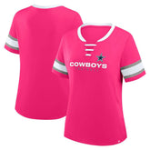 Dallas Cowboys Women's Redzone Draw Play Athena Lace-Up T-Shirt - Pink T-shirts