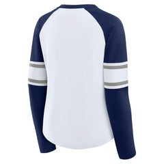 Dallas Cowboys Women's Redzone Blitz Package Raglan Lace-Up V-Neck Long Sleeve T-Shirt - White/Navy T-shirts