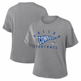 Dallas Cowboys Women's Pennant Wave Tribute Tri-Blend Boxy T-Shirt - Heather Gray T-shirts