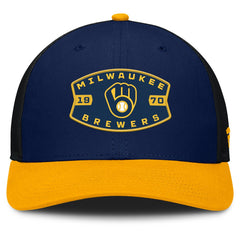 Milwaukee Brewers Fanatics Cutoff Adjustable Trucker Hat - Navy/Gold Hats