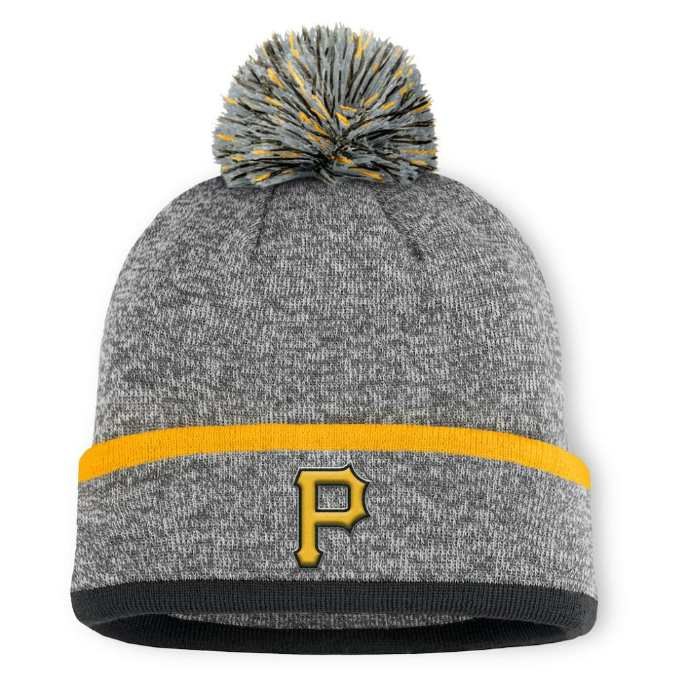 Pittsburgh Pirates Fanatics Backstop Cuffed Knit Hat with Pom - Heather Gray Hats