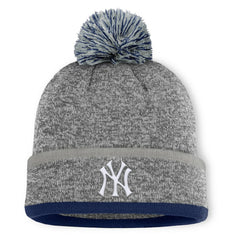 New York Yankees Fanatics Backstop Cuffed Knit Hat with Pom - Heather Gray Hats