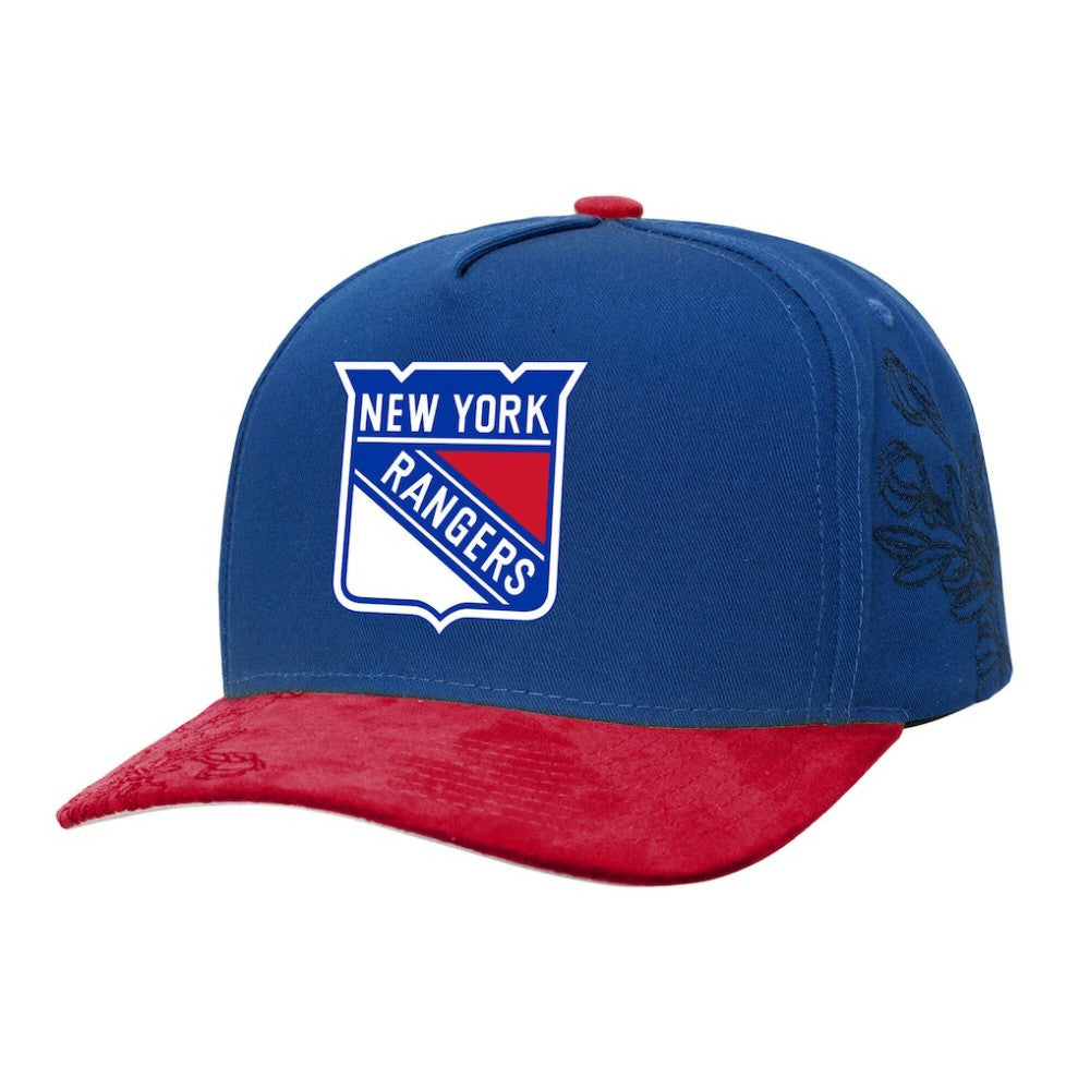 New York Rangers Mitchell & Ness May Flowers Pro Crown Adjustable Hat - Blue/Red | US 202492214