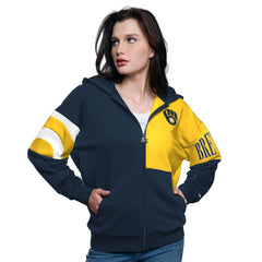 Milwaukee Brewers Starter Women's Curve Ball Full Zip Hoodie Sweatshirt - Navy/Gold Hoodies