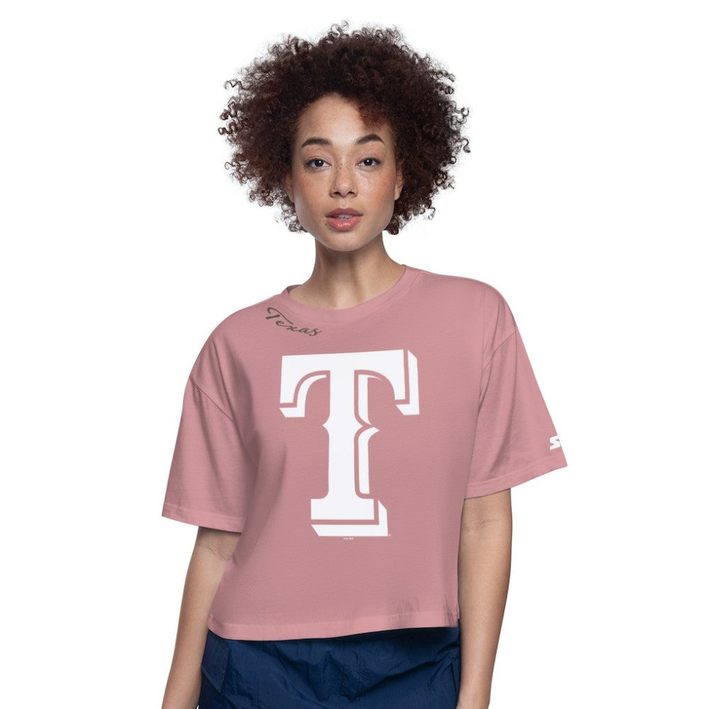 Texas Rangers Starter Women's Play the Ball Boxy Cropped T-Shirt - Pink T-shirts