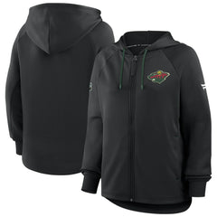 Minnesota Wild Fanatics Women's Authentic Pro Rink Raglan Full-Zip Hoodie - Black | US 202493244